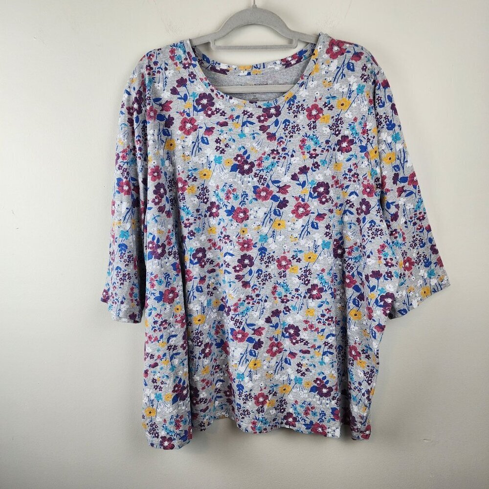 Woman Within Plus size top 3X / 30-32 gray floral